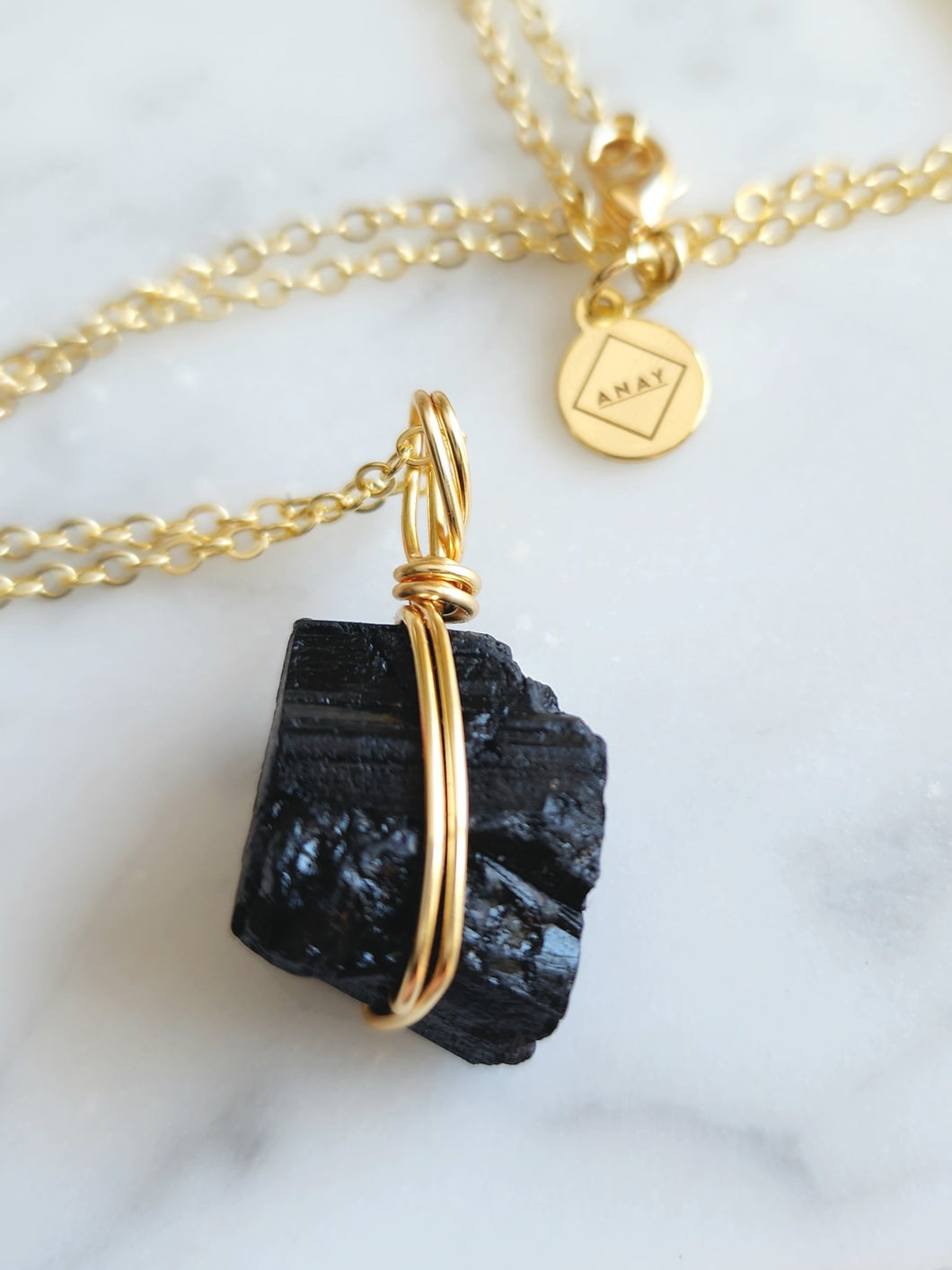 Black Tourmaline Raw - Gold 20 Inch length