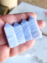 Load image into Gallery viewer, Blue Lace Agate is a calming stone that eases anxiety and supports emotional healing. It encourages clear communication, self-love, and inner peace
