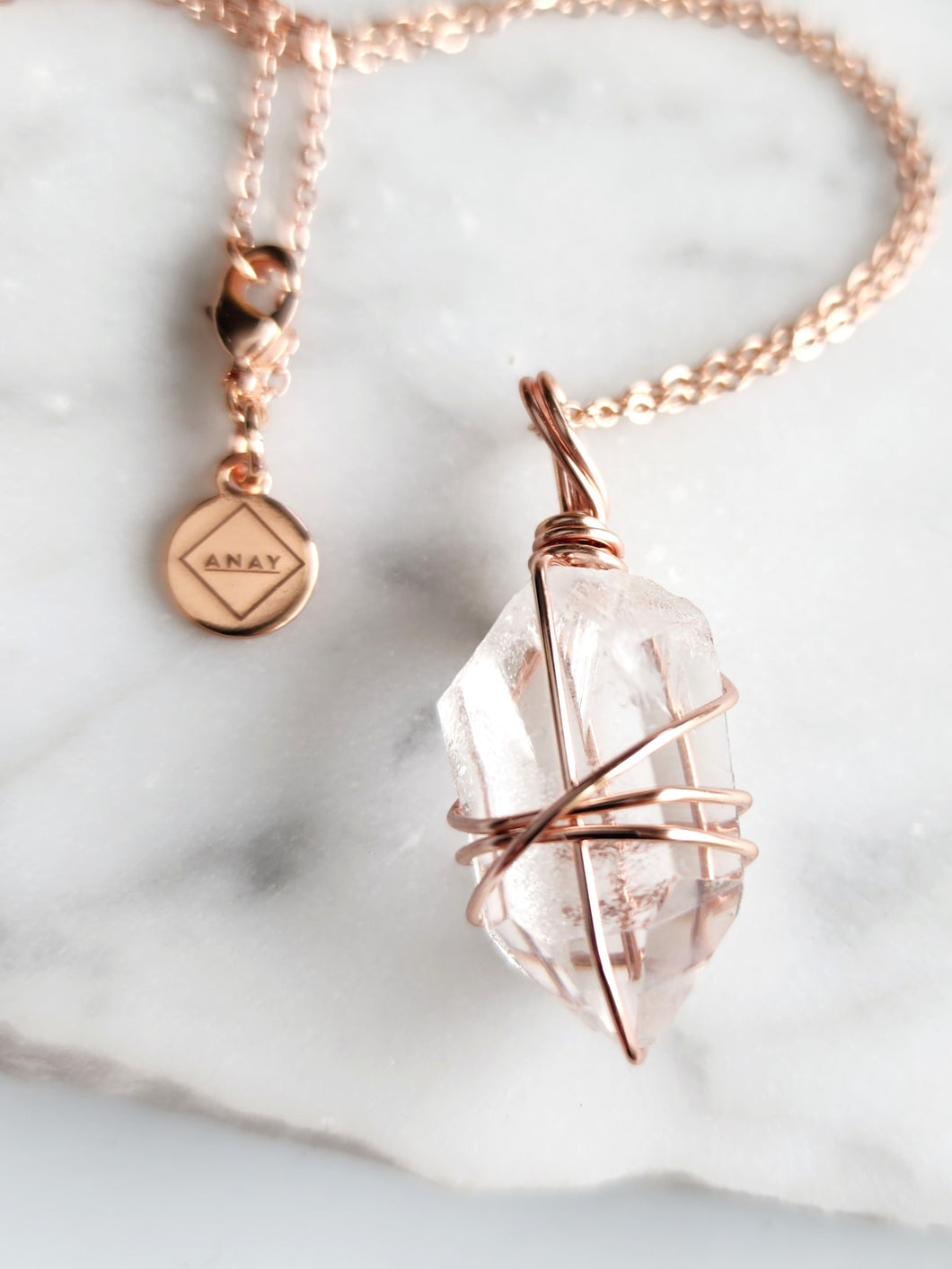 Clear Quartz Crystal - Rose Gold 22 Inch length