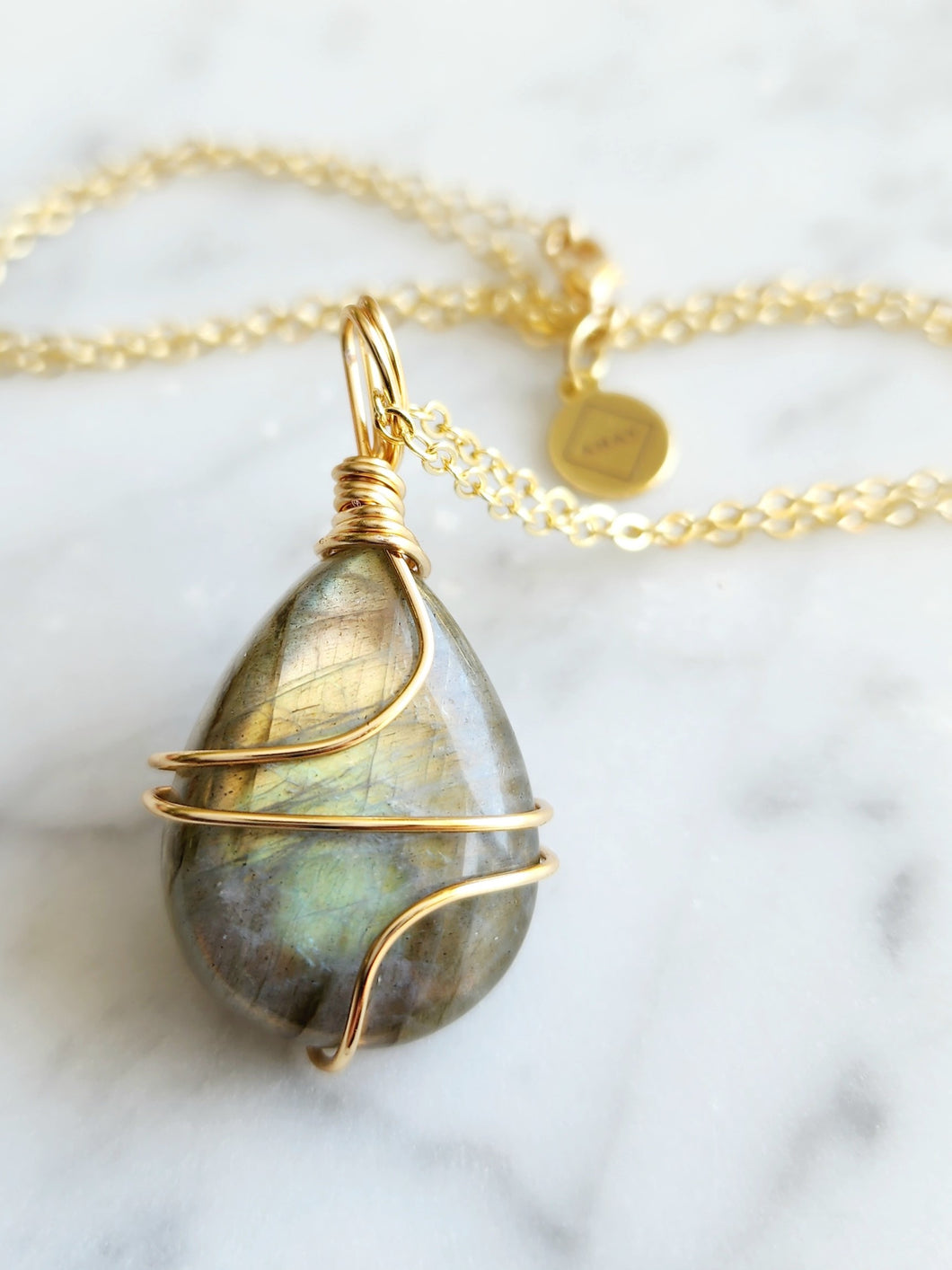 Labradorite Teardrop Wrap - Gold 24 Inch length