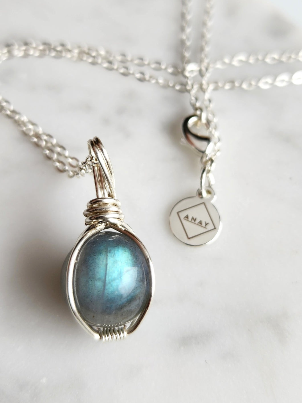 Labradorite Orb Wrap - Silver 20 Inch length