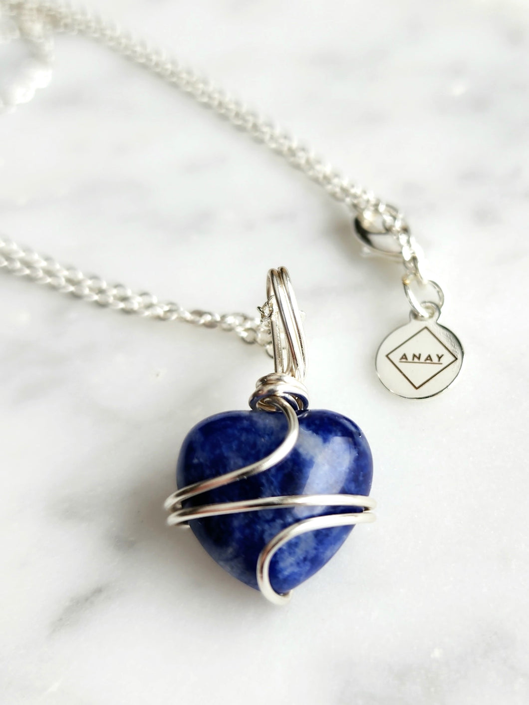 Sodalite Heart Wrap - Silver 18 Inch length