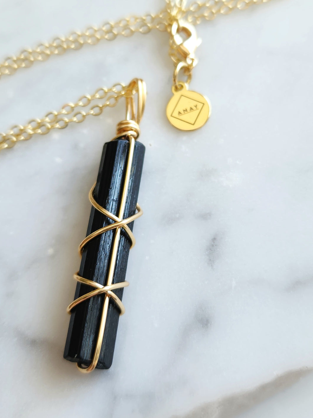 Black Tourmaline Wrap - Gold 22 Inch length