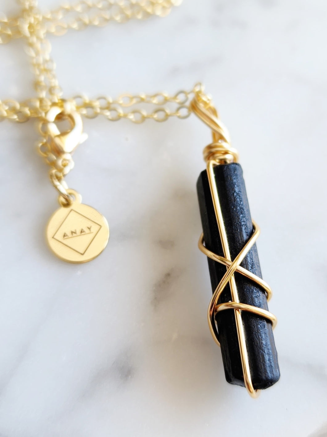 Black Tourmaline Wrap - Gold 20 Inch length